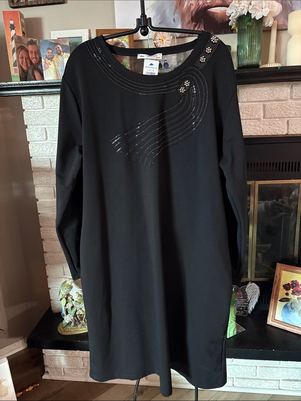 Classic Black Long-Sleeve Dress with Subtle Embellishment